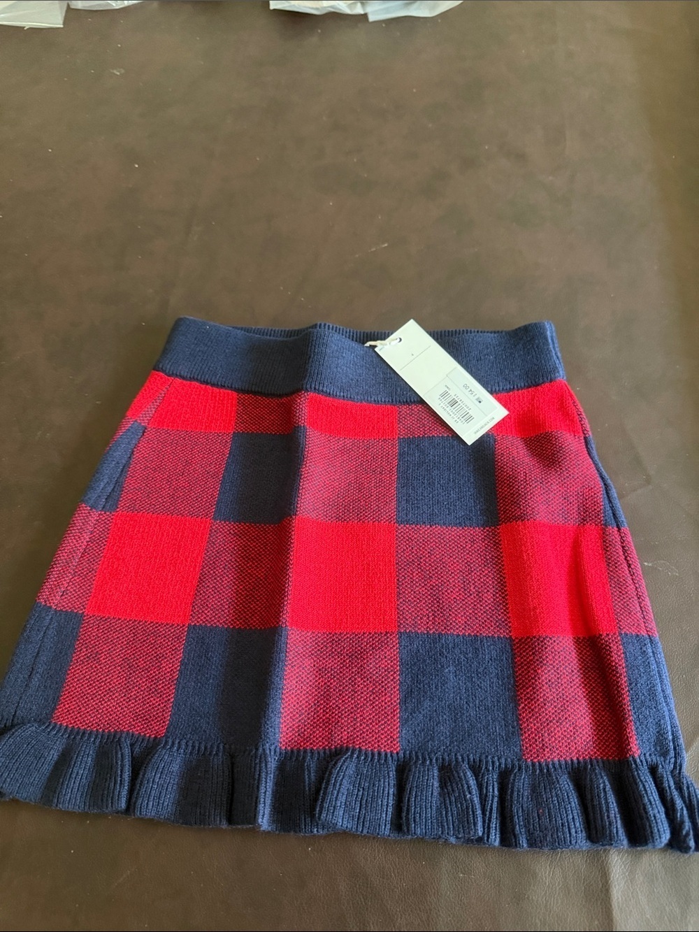 Janie and Jack Red and Navy Buffalo Plaid Knit Skirt